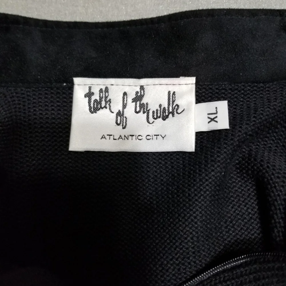 White Suede Rhinestone Trim Black Sweater - Picture 7 of 9